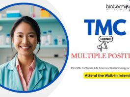 Life Science Jobs: TMC Recruitment | Multiple Positions | BSc/ MSc / MTech in Life Sciences Attend the Walk-in Interview