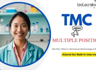 Life Science Jobs: TMC Recruitment | Multiple Positions | BSc/ MSc / MTech in Life Sciences Attend the Walk-in Interview