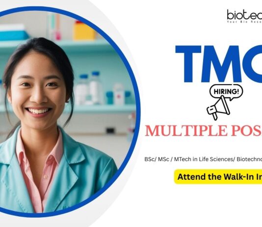 Life Science Jobs: TMC Recruitment | Multiple Positions | BSc/ MSc / MTech in Life Sciences Attend the Walk-in Interview