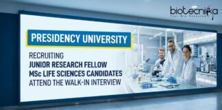 JRF Vacancy at Presidency University – Life Sciences Attend the Walk-In Interview Apply for JRF Vacancy at Presidency University. A Great Career in Life Science with Hands-On Research and Fellowship support.