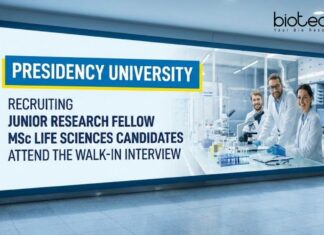JRF Vacancy at Presidency University – Life Sciences Attend the Walk-In Interview Apply for JRF Vacancy at Presidency University. A Great Career in Life Science with Hands-On Research and Fellowship support.