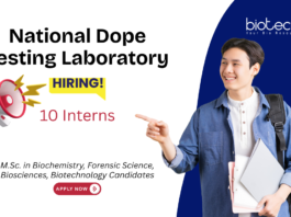 Biotechnology Internship at National Dope Testing Laboratory, New Delhi. Work on drug testing, instrumentation, and sample analysis. Apply Now