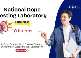Biotechnology Internship at National Dope Testing Laboratory, New Delhi. Work on drug testing, instrumentation, and sample analysis. Apply Now