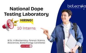 Biotechnology Internship at National Dope Testing Laboratory, New Delhi. Work on drug testing, instrumentation, and sample analysis. Apply Now