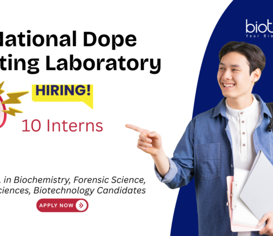 Biotechnology Internship at National Dope Testing Laboratory, New Delhi. Work on drug testing, instrumentation, and sample analysis. Apply Now