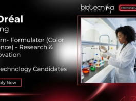 Biotechnology Internship at L’Oréal. Apply Now For Intern- Formulator (Color Science) -Research & Innovation Role in Mumbai.