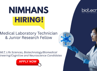 Research Jobs at NIMHANS, Bengaluru. Apply now for positions in Life Sciences, Biotechnology, and Neuroimaging.