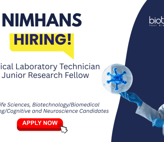Research Jobs at NIMHANS, Bengaluru. Apply now for positions in Life Sciences, Biotechnology, and Neuroimaging.