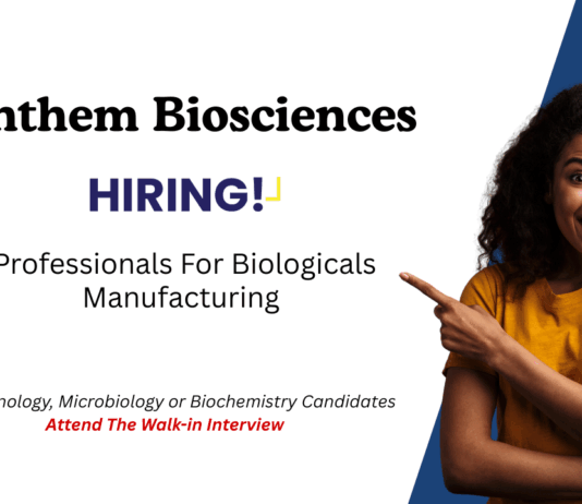 Fermentation Job Opportunity at Anthem Biosciences. Microbiology / Biochemistry / Biotechnology Candidates, Attend the Walk-in Interview.
