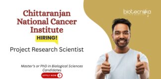 Research Job at CNCI, Kolkata. Biological Sciences Candidates Apply Now for Project Research Scientist Position.