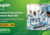Research Associate Job at Lupin. Masters in Biotechnology & Biochemistry Freshers, Apply Now. Job in Pune.