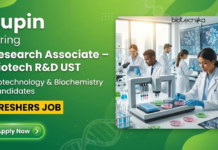 Research Associate Job at Lupin. Masters in Biotechnology & Biochemistry Freshers, Apply Now. Job in Pune.