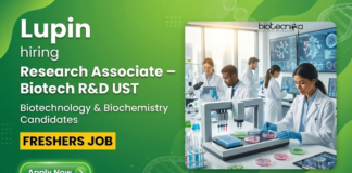Research Associate Job at Lupin. Masters in Biotechnology & Biochemistry Freshers, Apply Now. Job in Pune.