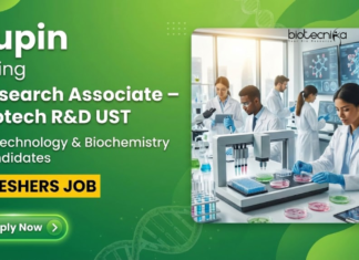 Research Associate Job at Lupin. Masters in Biotechnology & Biochemistry Freshers, Apply Now. Job in Pune.