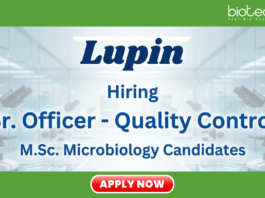 Quality Control Job at Lupin. Masters in Microbiology Candidates, Apply Now For Sr. Officer - Quality Control Role in Tarapur.