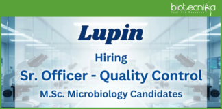 Quality Control Job at Lupin. Masters in Microbiology Candidates, Apply Now For Sr. Officer - Quality Control Role in Tarapur.
