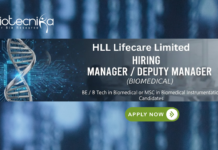 Biomedical Engineering Jobs at HLL Lifecare Limited. Biomedical Candidates Apply Now For Manager, and Deputy Manager roles.