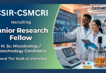 Junior Research Fellow vacancy at CSIR-CSMCRI, Bhavnagar. M.Sc. Microbiology/ Biotech Candidates, Attend the Walk-in Interview.