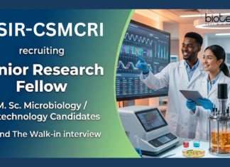 Junior Research Fellow vacancy at CSIR-CSMCRI, Bhavnagar. M.Sc. Microbiology/ Biotech Candidates, Attend the Walk-in Interview.
