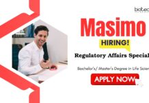 Regulatory Affairs Job: Masimo is Hiring a Specialist | Life Science Candidates Apply Now for RA Jobs Life Science Jobs