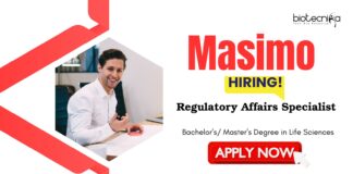 Regulatory Affairs Job: Masimo is Hiring a Specialist | Life Science Candidates Apply Now for RA Jobs Life Science Jobs