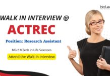 ACTREC Recruitment for Research Assistant Position - Life Science Candidates Attend the Walk In Interview for Research Jobs