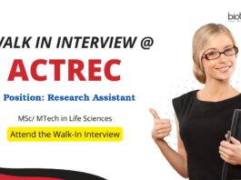 ACTREC Recruitment for Research Assistant Position - Life Science Candidates Attend the Walk In Interview for Research Jobs