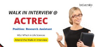ACTREC Recruitment: Attend the Walk-In Interview for Life Science Jobs ACTREC Recruitment for Research Assistant Position - Life Science Candidates Attend the Walk In Interview for Research Jobs