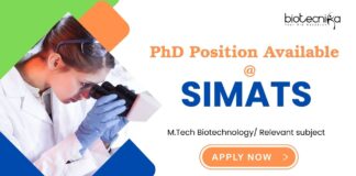 PhD In Biotechnology Admissions Open at SIMATS | MTech Biotechnology Candidates, Apply Now PhD in Biotechnology: Opening in SIMATS | MTech Biotechnology Candidates Apply Now for Biotechnology Career | PhD Admissions
