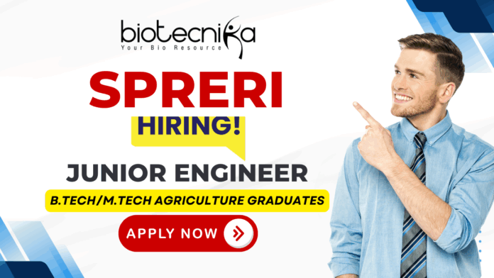 SPRERI SPRERI Junior Engineer recruitment 2025 for candidates seeking agricultural jobs and life science job opportunities. Apply before 10 Dec 2025.