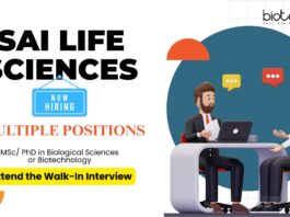 Walk-In Interview for Biological Sciences Jobs | Sai Life Sciences is Hiring MSc/ PhD Candidates- Register Now
