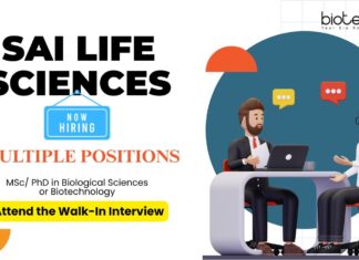 Walk-In Interview for Biological Sciences Jobs | Sai Life Sciences is Hiring MSc/ PhD Candidates- Register Now