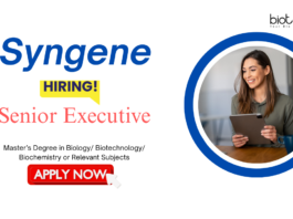 Executive Jobs in Syngene is Hiring in Bangalore, India | Life Science Candidates Can Apply Now for Syngene Career
