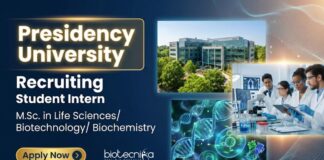 Apply for a Life Science Internship at Presidency University under DST SERB project. Ideal for Students planning for Career in Life Science.