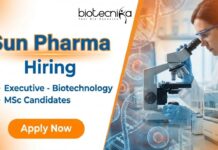 Sun Pharma is Hiring MSc Biotech Candidates – Apply Now for Executive Jobs Apply for Executive Jobs at Sun Pharma. Explore Biotech Jobs in R&D, Analytical Methods, and SPR Laboratory Projects.