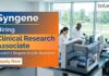 Clinical Research Associate Jobs at Syngene – Apply Now Apply for Clinical Research Associate jobs at Syngene. Explore Syngene career Opportunities for Master's Seeking Life Science Jobs.