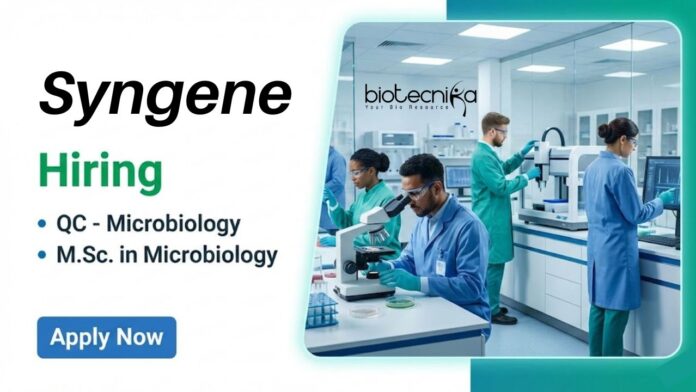 Syngene (2) Explore Microbiology jobs at Syngene Bangalore. Apply for QC Jobs ideal for MSc Microbiology Candidates seeking a stable Syngene Career.