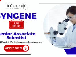 Syngene Senior Associate Scientist recruitment – life science jobs and biotechnology jobs