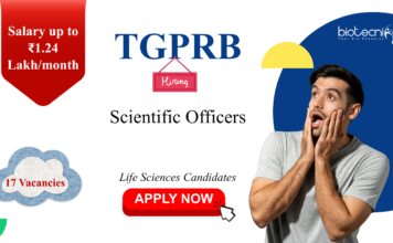 Scientific Officer in Forensic Science Laboratory at TGPRB. Salaries up to ₹1.24 Lakh/month. Life Sciences Candidates, Apply Now