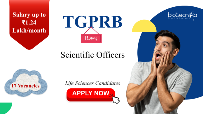 Scientific Officer in Forensic Science Laboratory at TGPRB. Salaries up to ₹1.24 Lakh/month. Life Sciences Candidates, Apply Now