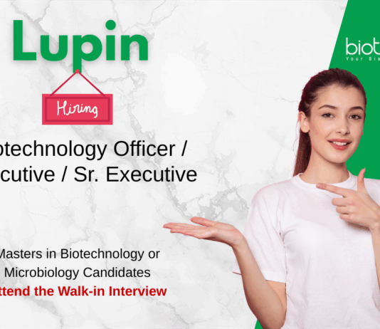 Biotechnology Jobs at Lupin. Microbiology & Biotechnology Candidates, Attend the Walk-in Interview. Job in Pune.