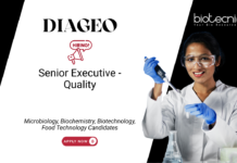 Food Technology Jobs at Diageo. Apply Now For Senior Executive - Quality Role in Alwar, India. QMS & QC Job.