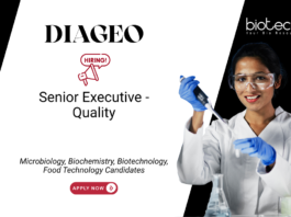 Food Technology Jobs at Diageo. Apply Now For Senior Executive - Quality Role in Alwar, India. QMS & QC Job.