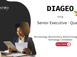 Quality Executive Job at Diageo, Kolkata. Microbiology, Biochemistry, Biotechnology, or Food Technology Candidates, Apply Now.