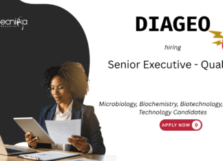 Quality Executive Job at Diageo, Kolkata. Microbiology, Biochemistry, Biotechnology, or Food Technology Candidates, Apply Now.