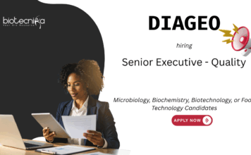 Quality Executive Job at Diageo, Kolkata. Microbiology, Biochemistry, Biotechnology, or Food Technology Candidates, Apply Now.