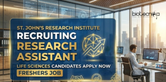 Research Assistant Job at St. John’s Research Institute. Biochemistry & Life Sciences Candidates, Apply Now.