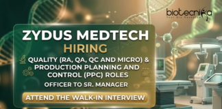 Quality Analyst Jobs at Zydus MedTech. Life Sciences Candidates, Attend The Walk-in Interview for RA, QA, QC & Micro Jobs.
