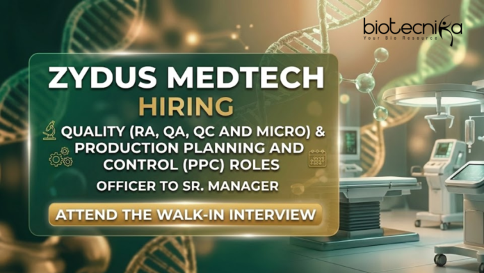 Quality Analyst Jobs at Zydus MedTech. Life Sciences Candidates, Attend The Walk-in Interview for RA, QA, QC & Micro Jobs.