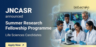 Summer Research Fellowship Programme 2026 at JNCASR. Life Sciences Candidates, Apply Now For this Research Training.